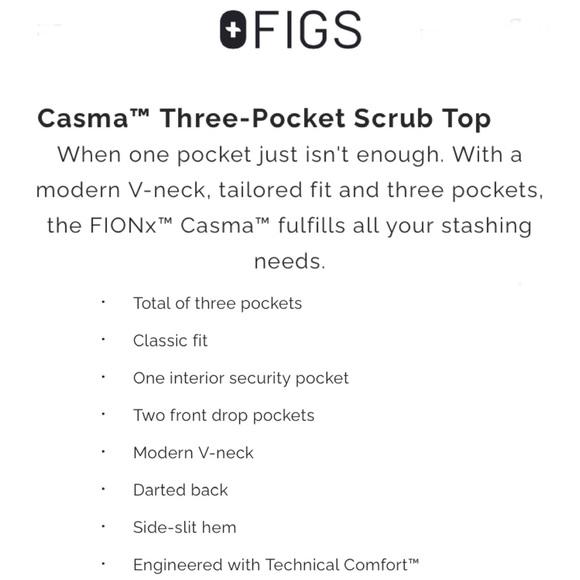 FIGS FW1100 Black Casma Three-Pocket V-Neck Scrub Top Size S - Picture 16 of 16